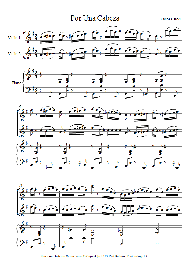 Carlos Gardel - Por Una Cabeza (from the film Scent of a Woman) sheet music for Violin Duet Carlos Gardel - Por Una Cabeza (from the film Scent of a Woman) sheet music for Violin Duet