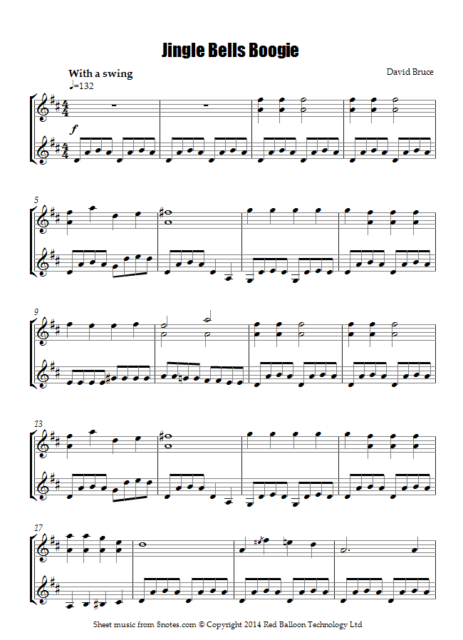 David Bruce Jingle Bells Boogie sheet music for Violin Duet