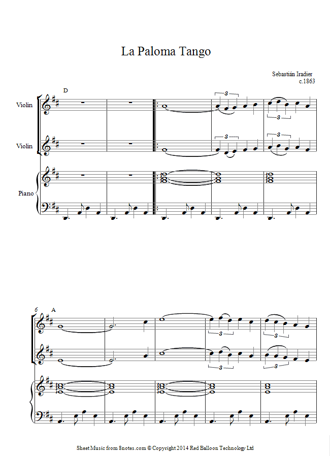 Sebastián Iradier - La Paloma (Tango) sheet music for Violin Duet Sebastián Iradier - La Paloma (Tango) sheet music for Violin Duet