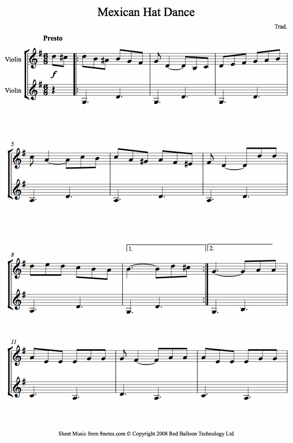 Mexican Hat Dance (Mexico) sheet music for Violin Duet Mexican Hat Dance (Mexico) sheet music for Violin Duet
