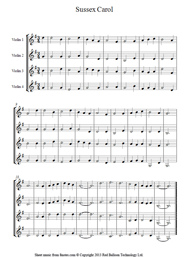 Sussex Carol sheet music for Violin Quartet Sussex Carol sheet music for Violin Quartet