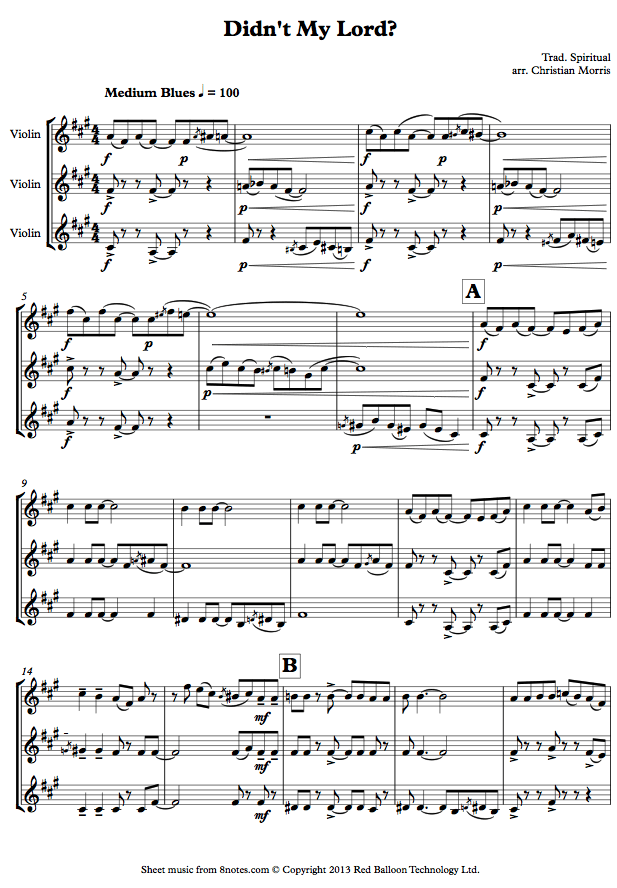 Didn't My Lord? (Spiritual) sheet music for Violin Trio Didn't My Lord? (Spiritual) sheet music for Violin Trio
