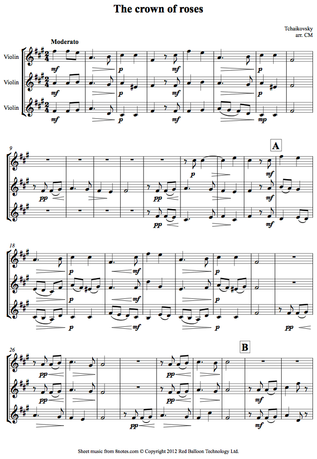 Tchaikovsky - The crown of roses sheet music for Violin Trio Tchaikovsky - The crown of roses sheet music for Violin Trio
