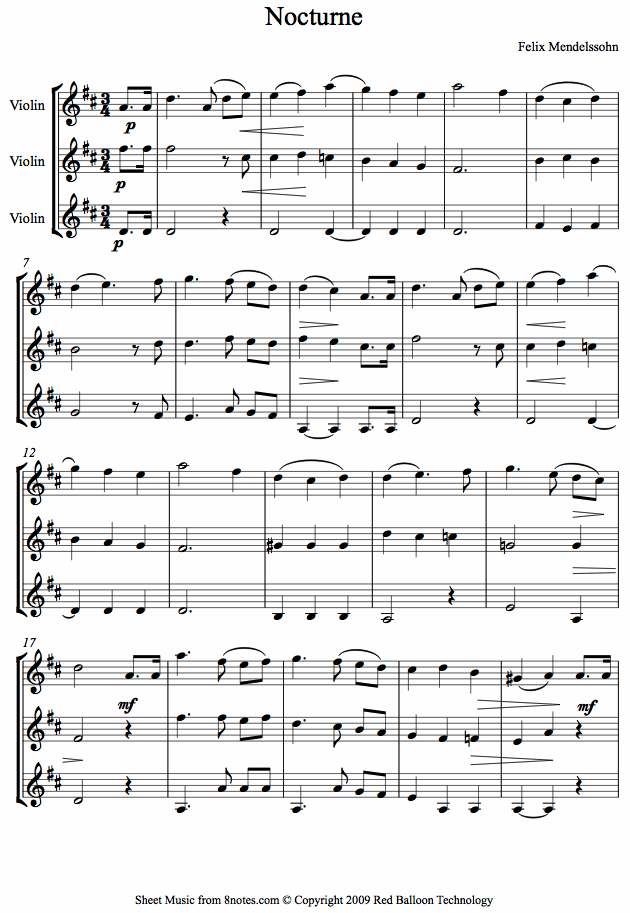 Mendelssohn - Nocturne from Midsummer Nights Dream sheet music for Violin Trio Mendelssohn - Nocturne from Midsummer Nights Dream sheet music for Violin Trio