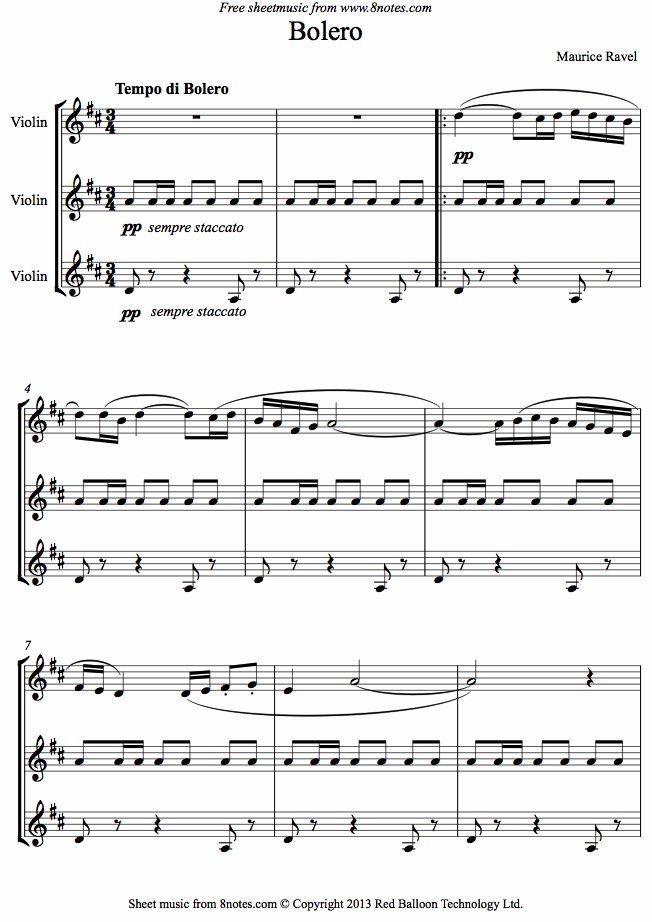Ravel - Bolero sheet music for Violin Trio Ravel - Bolero sheet music for Violin Trio