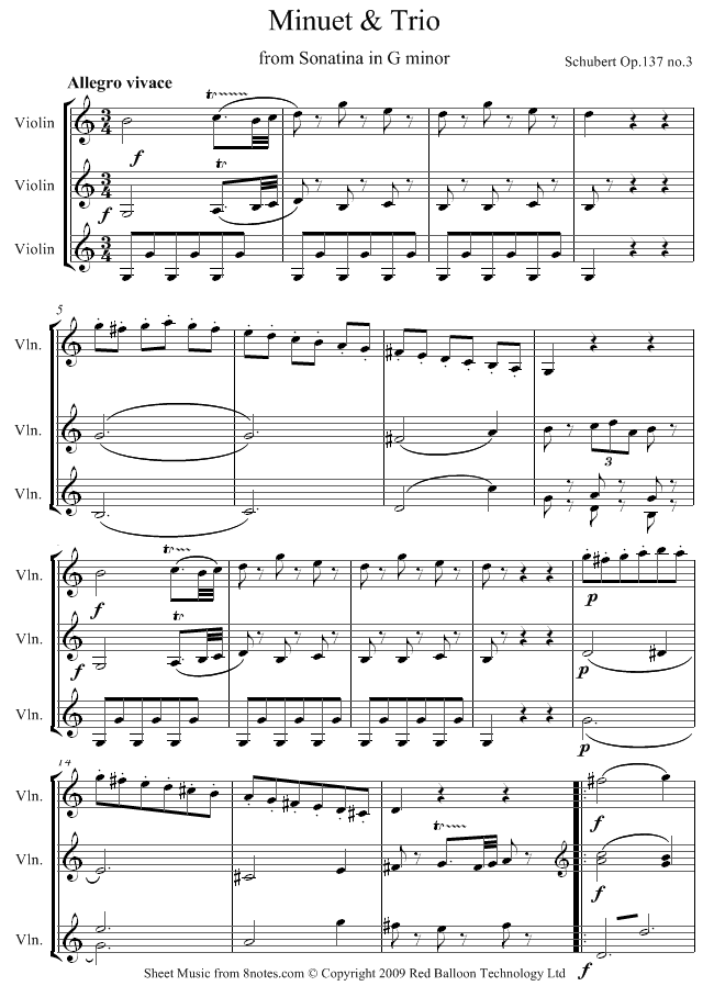 Schubert - Minuet & Trio from Sonatina opus 137 no.3 sheet music for Violin Trio Schubert - Minuet & Trio from Sonatina opus 137 no.3 sheet music for Violin Trio