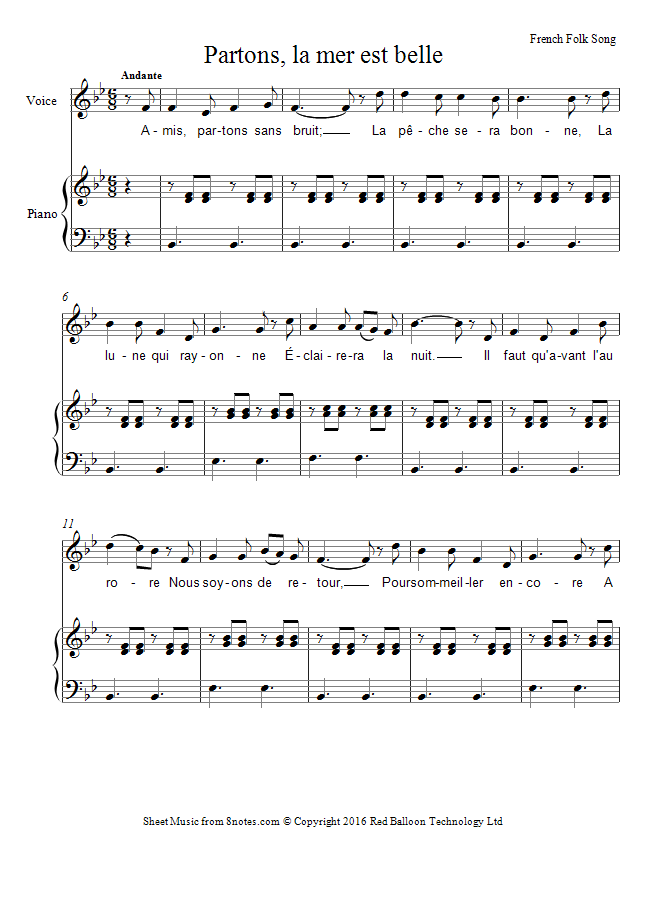 Partons, la mer est belle sheet music for Voice Partons, la mer est belle sheet music for Voice
