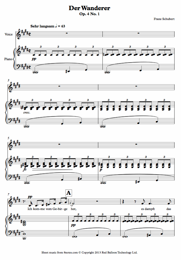 Schubert - Der Wanderer op.4 no.1 sheet music for Voice Schubert - Der Wanderer op.4 no.1 sheet music for Voice