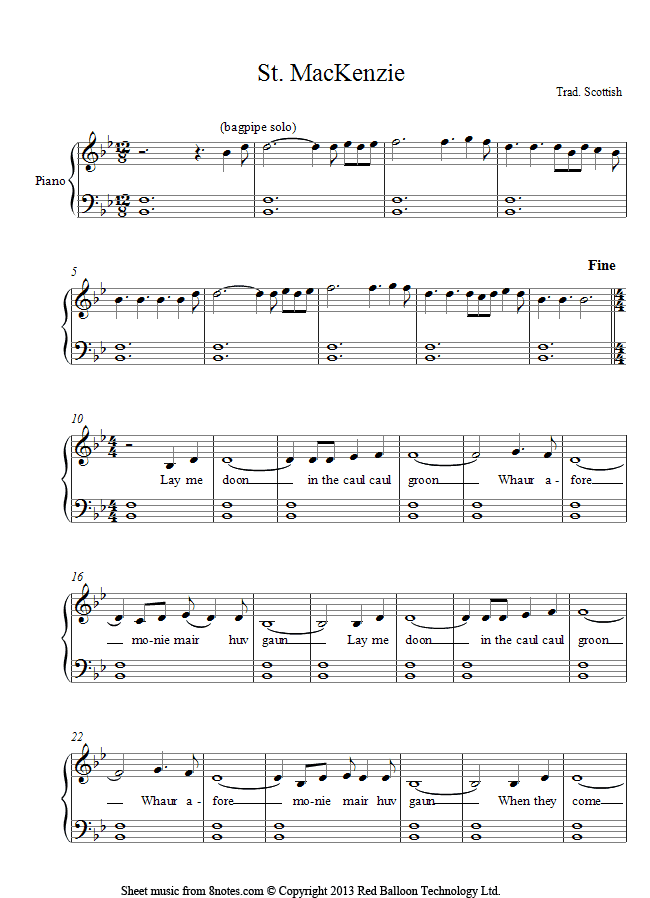 St. MacKenzie (from the film We Were Soldiers) 'Lay Me Doon in the Caul Caul Groon' sheet music