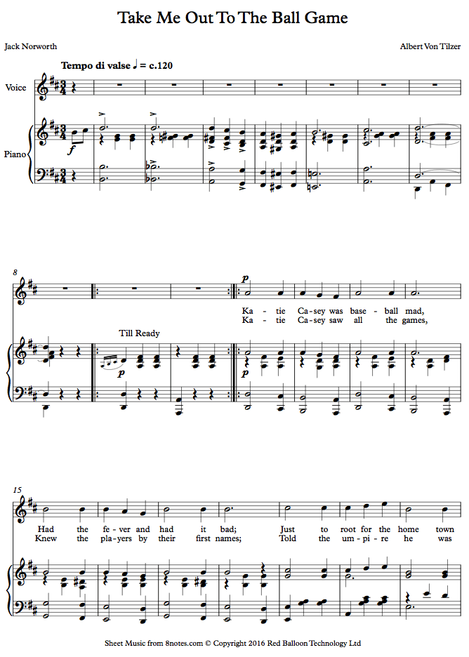 Albert Von Tilzer - Take Me Out to the Ball Game sheet music for Voice Albert Von Tilzer - Take Me Out to the Ball Game sheet music for Voice