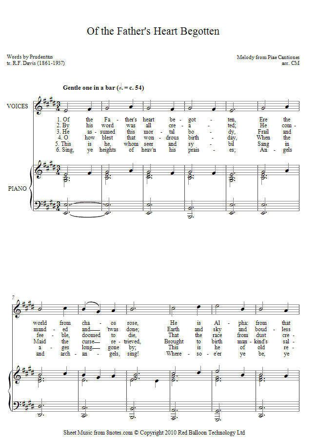 Of the Fathers Heart Begotten (from Piae Cantiones) sheet music for Voice Of the Fathers Heart Begotten (from Piae Cantiones) sheet music for Voice