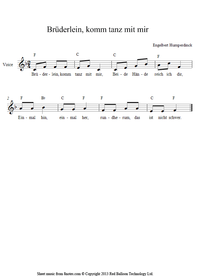 Humperdinck - Bruderlein, komm tanz mit mir from Hansel and Gretel sheet music for Voice Humperdinck - Bruderlein, komm tanz mit mir from Hansel and Gretel sheet music for Voice