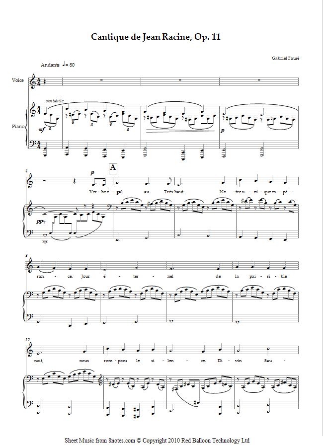 Fauré - Cantique de Jean Racine, Op. 11 sheet music for Voice Fauré - Cantique de Jean Racine, Op. 11 sheet music for Voice