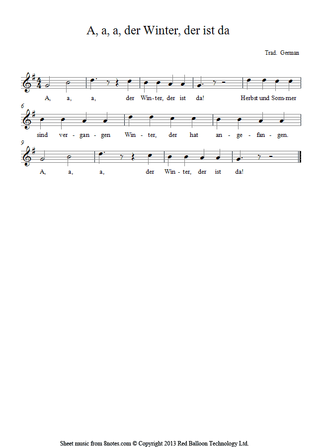 A, a, a, der Winter, der ist da (Germany) sheet music for Voice A, a, a, der Winter, der ist da (Germany) sheet music for Voice