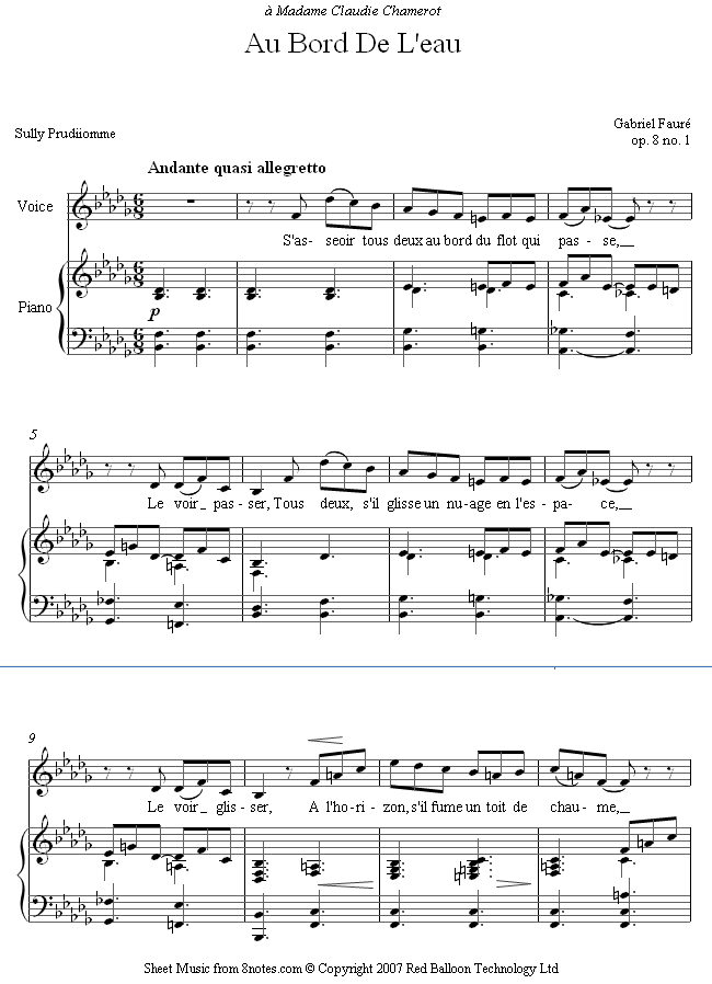 Fauré - Au Bord De L`eau sheet music for Voice Fauré - Au Bord De L`eau sheet music for Voice