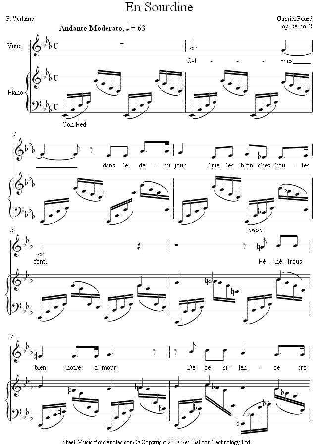 Fauré - En Sourdine Op.58 No.2 sheet music for Voice Fauré - En Sourdine Op.58 No.2 sheet music for Voice