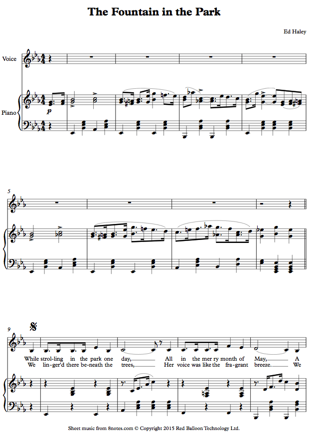 Ed Haley The Fountain in the Park sheet music for Voice
