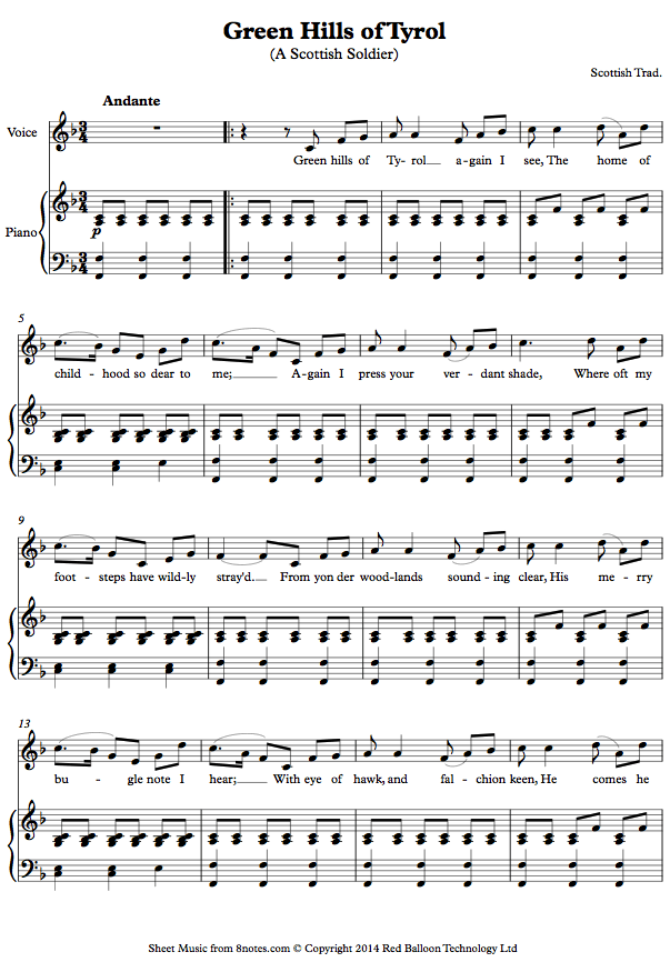 Green Hills of Tyrol (A Scottish Soldier) sheet music for Voice Green Hills of Tyrol (A Scottish Soldier) sheet music for Voice