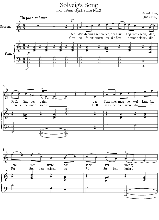 Grieg - Solveig's Song from Peer Gynt Suite No.2 sheet music for Voice Grieg - Solveig's Song from Peer Gynt Suite No.2 sheet music for Voice