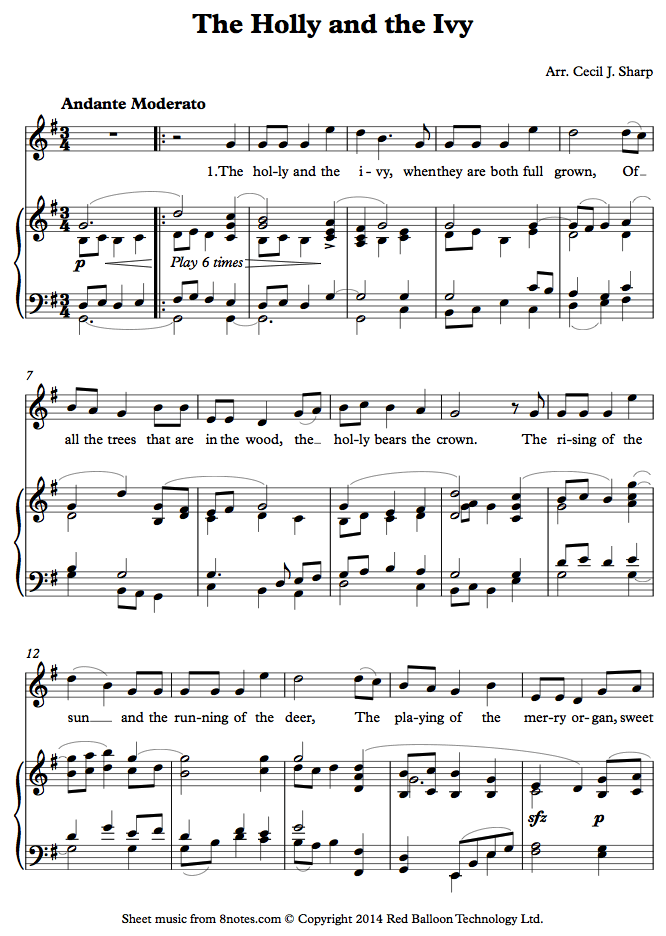 The Holly and the Ivy sheet music for Voice - 8notes.com