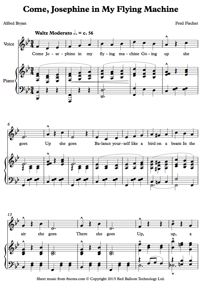 Fred Fisher Come, Josephine in My Flying Machine sheet music for