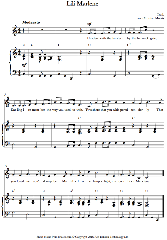 Lili Marlene sheet music for Voice Lili Marlene sheet music for Voice