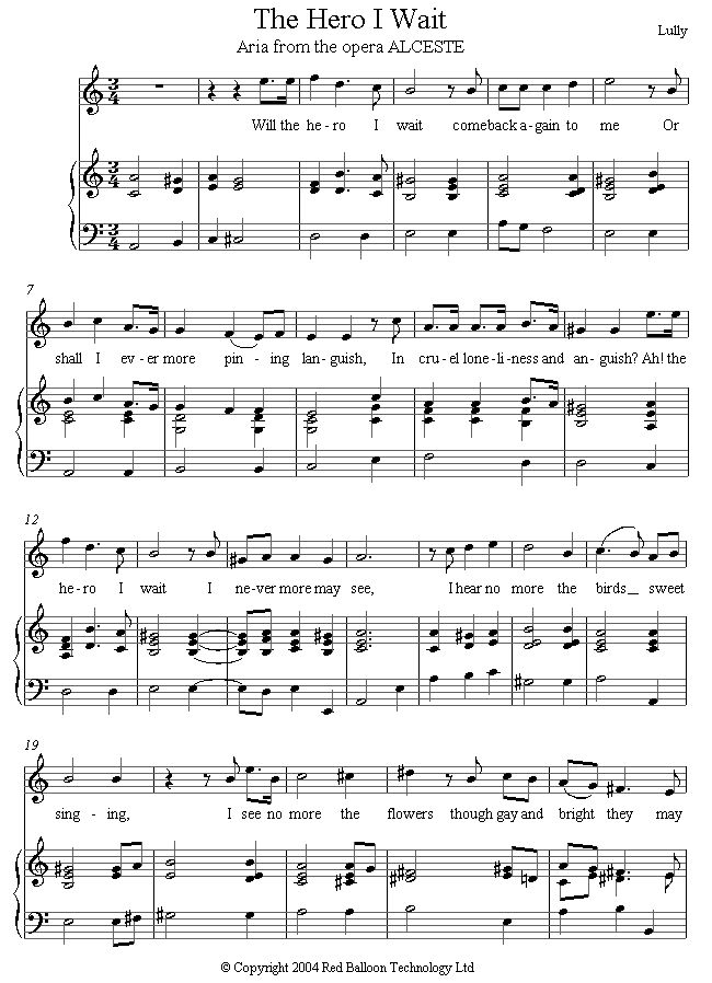 Lully - The Hero I wait sheet music for Voice Lully - The Hero I wait sheet music for Voice
