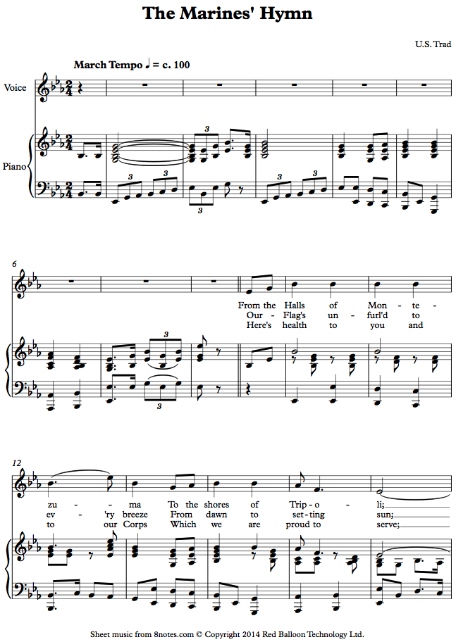 The Marines' Hymn sheet music for Voice The Marines' Hymn sheet music for Voice