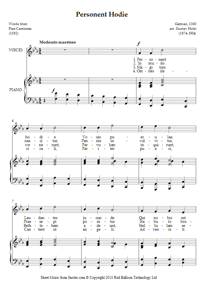 Gustav Holst - Personent Hodie (Words from Piae Cantiones) sheet music for Voice Gustav Holst - Personent Hodie (Words from Piae Cantiones) sheet music for Voice