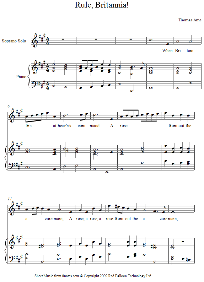 Arne - Rule Britannia! sheet music for Voice Arne - Rule Britannia! sheet music for Voice