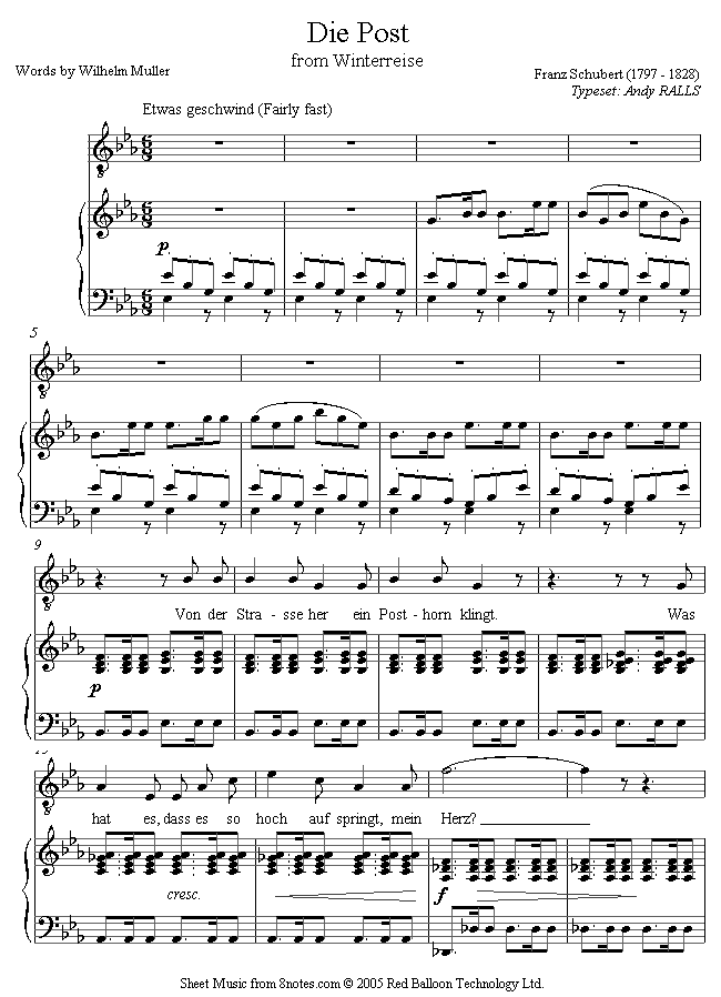 Schubert - Die Post (Winterreise) sheet music for Voice Schubert - Die Post (Winterreise) sheet music for Voice