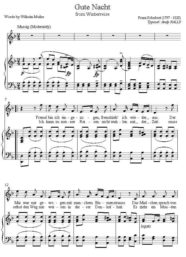 Schubert - Gute Nacht (Winterreise) sheet music for Voice Schubert - Gute Nacht (Winterreise) sheet music for Voice