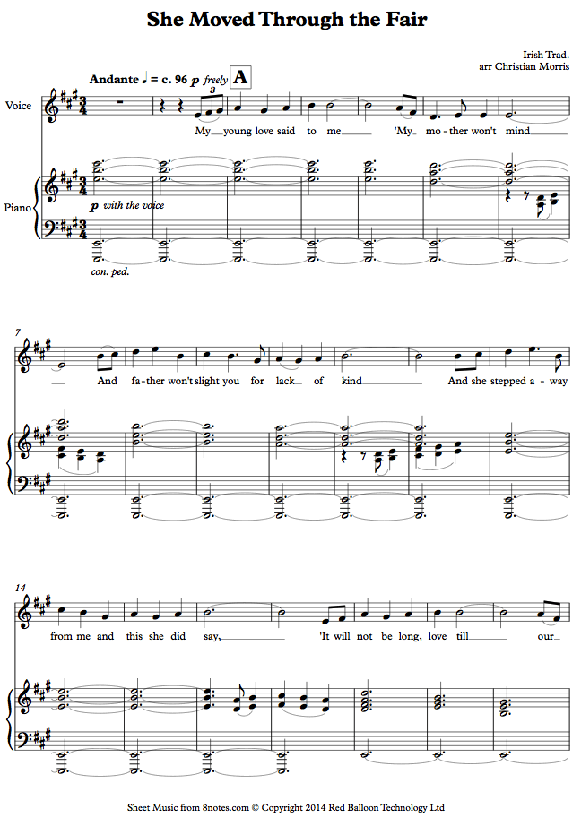 She Moved Through the Fair (Irish trad.) sheet music for Voice She Moved Through the Fair (Irish trad.) sheet music for Voice