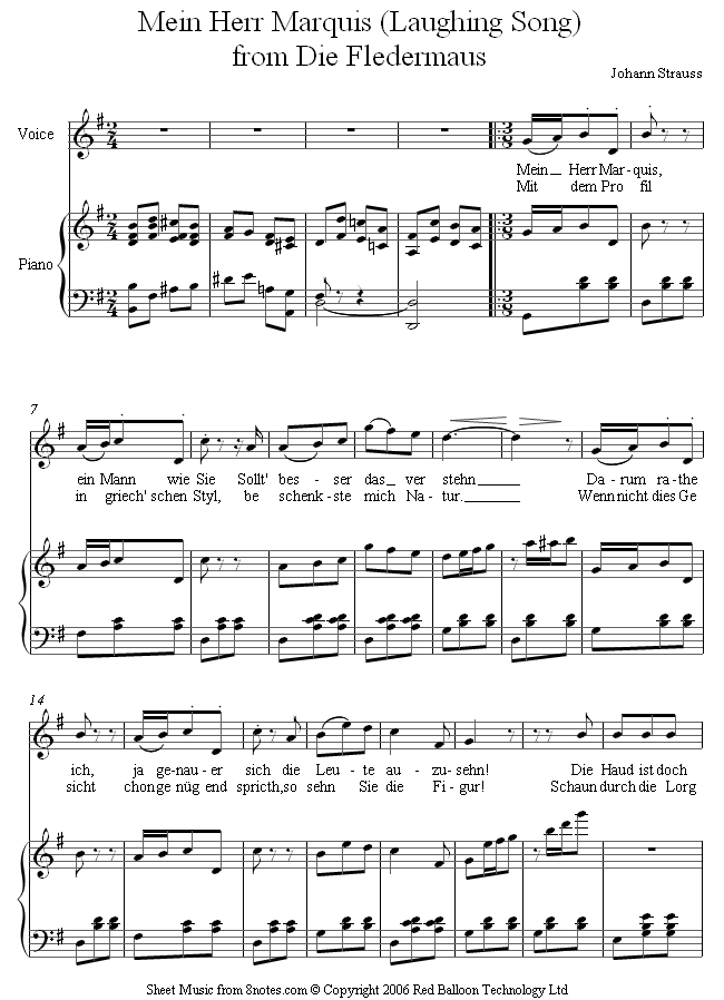 Strauss II - Mein Herr Marquis (Laughing Song) sheet music for Voice Strauss II - Mein Herr Marquis (Laughing Song) sheet music for Voice