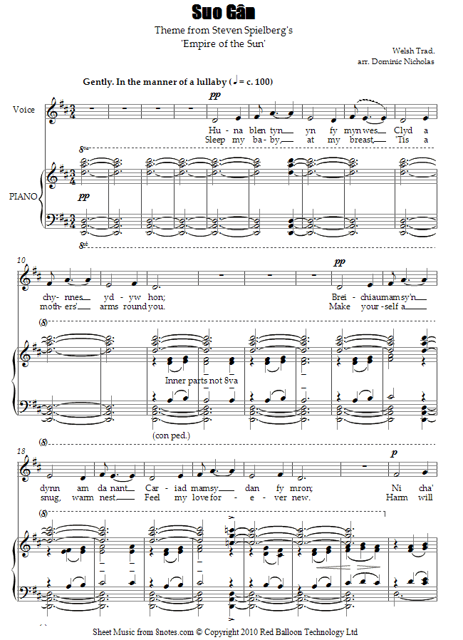 Empire of the Sun Theme - Suo Gan (Welsh traditional) sheet music for Voice Empire of the Sun Theme - Suo Gan (Welsh traditional) sheet music for Voice