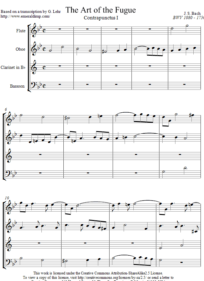 Bach - Contrapunctus 1 from the Art of Fugue sheet music for Wind Quartet Bach - Contrapunctus 1 from the Art of Fugue sheet music for Wind Quartet
