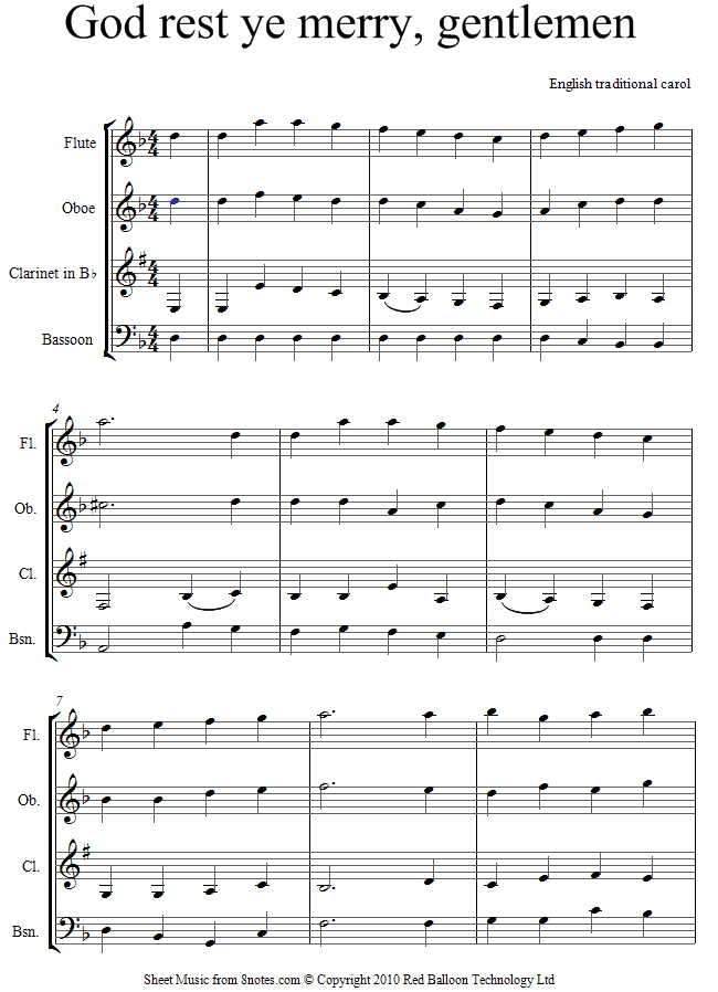 God rest ye merry gentlemen sheet music for Wind Quartet God rest ye merry gentlemen sheet music for Wind Quartet