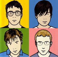 Cover of Blur: The Best Of - Clockwise from top left: Coxon, James, Rowntree, Albarn