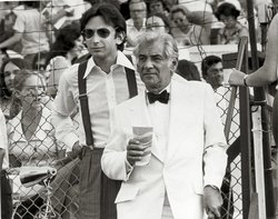 Bernstein with conductor Michael Tilson Thomas, at 1974 Charles Ives Centenary Concert in Danbury, Connecticut.