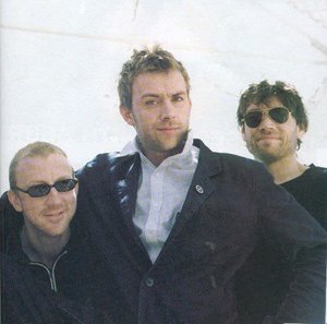 The linup minus Coxon - from left: Dave, Damon and Alex