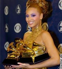 Beyonc in  with her five Grammys.