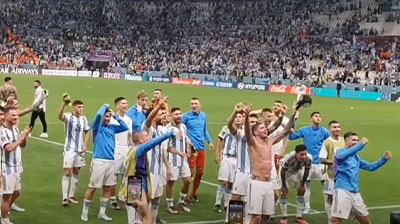 The Argentine football team, celebrating in the 2022 World Cup