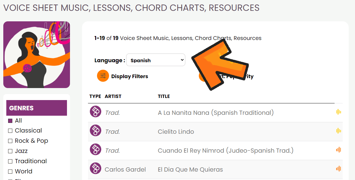 Select sheet music by language