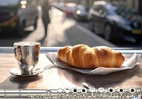 A flute a croissant and a coffee in Paris.