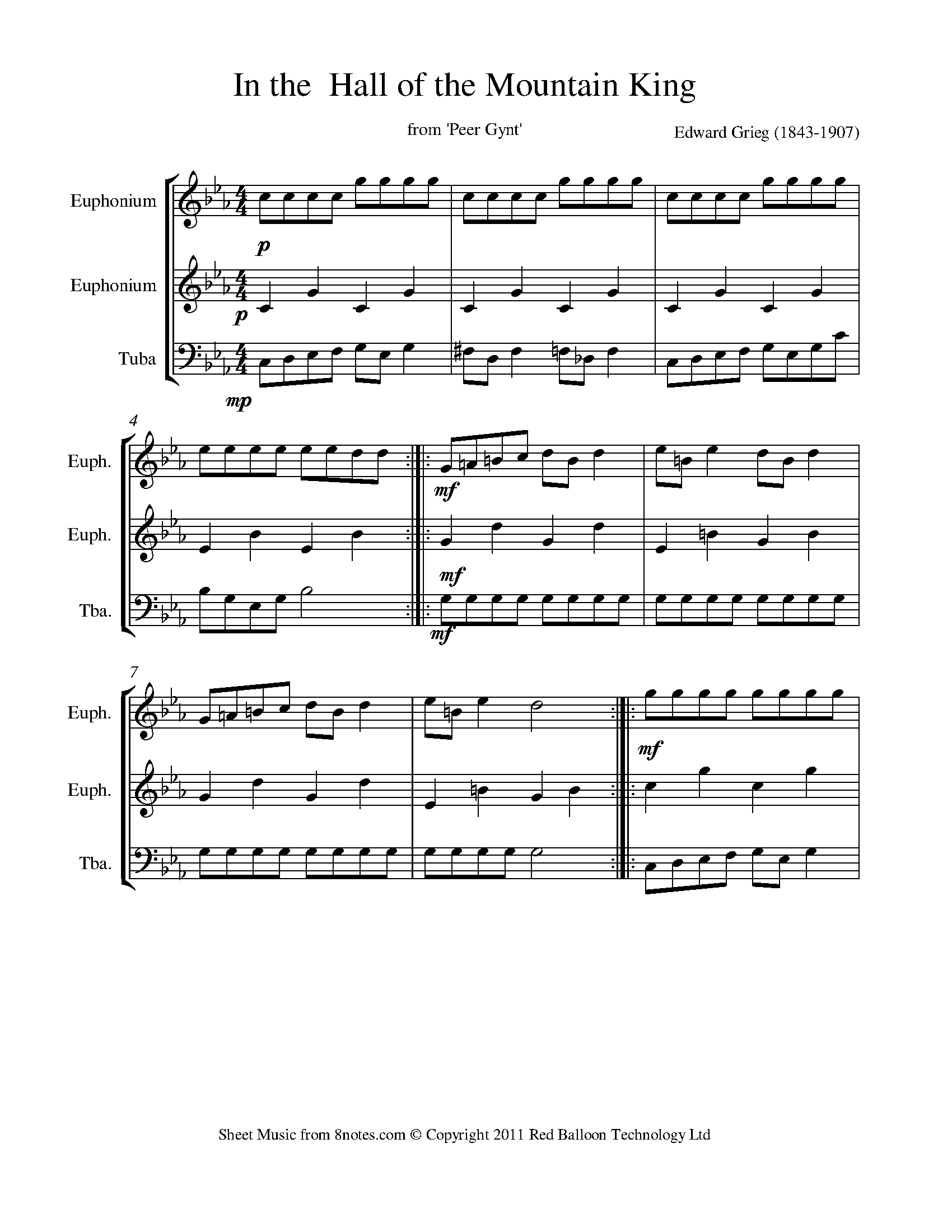 Grieg In the Hall of the Mountain King Sheet music for 2Euphoniums