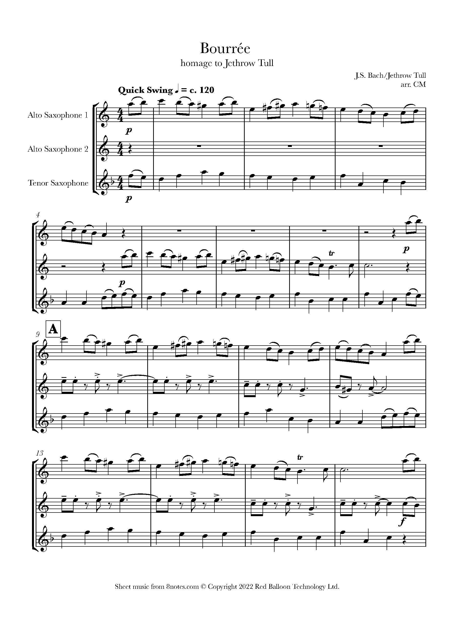 Jethro Tull Swinging Bouree (Homage to Jethro Tull) Sheet music for 2AltosTenorSax
