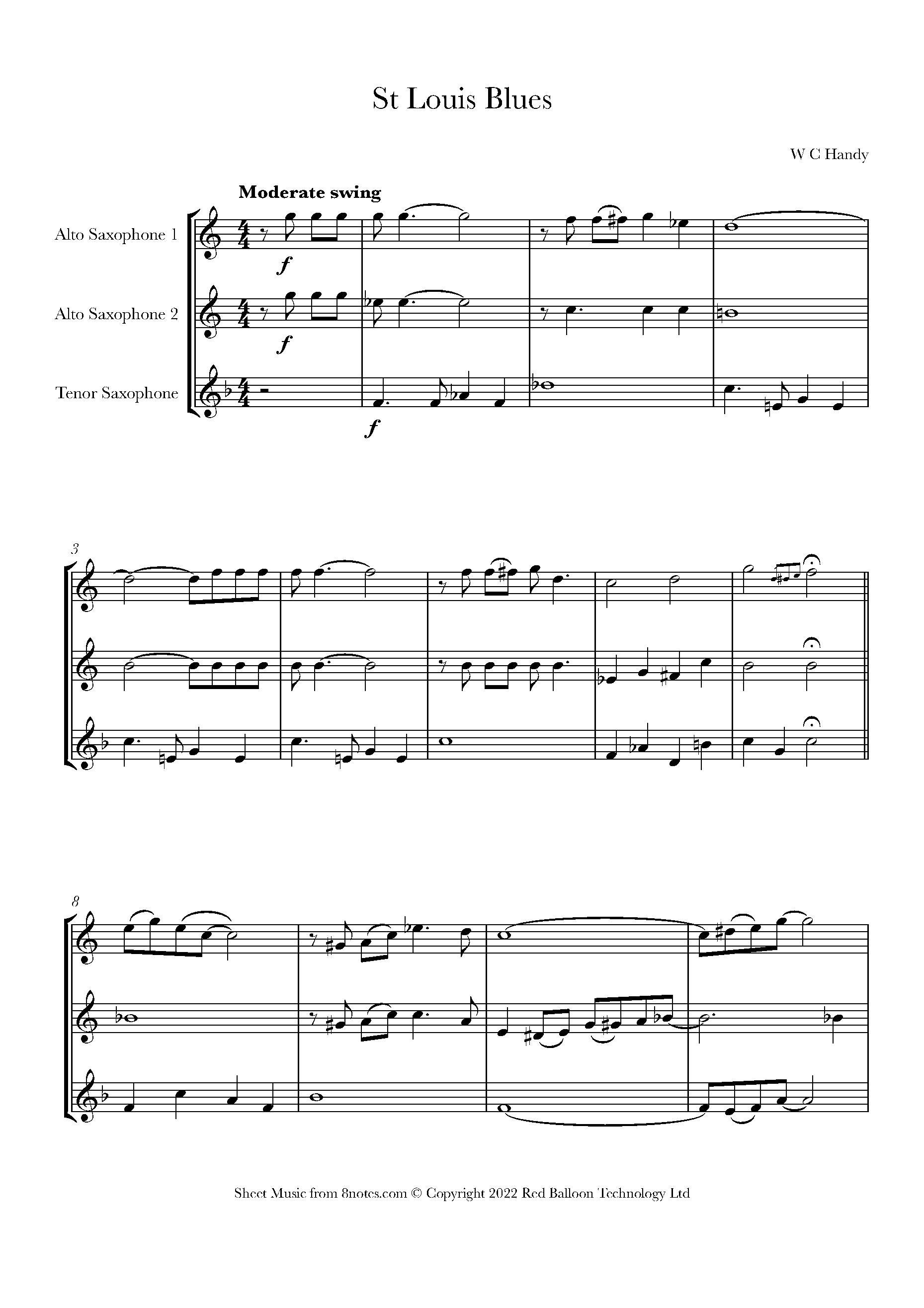 W C Handy St Louis Blues Sheet music for 2AltosTenorSax