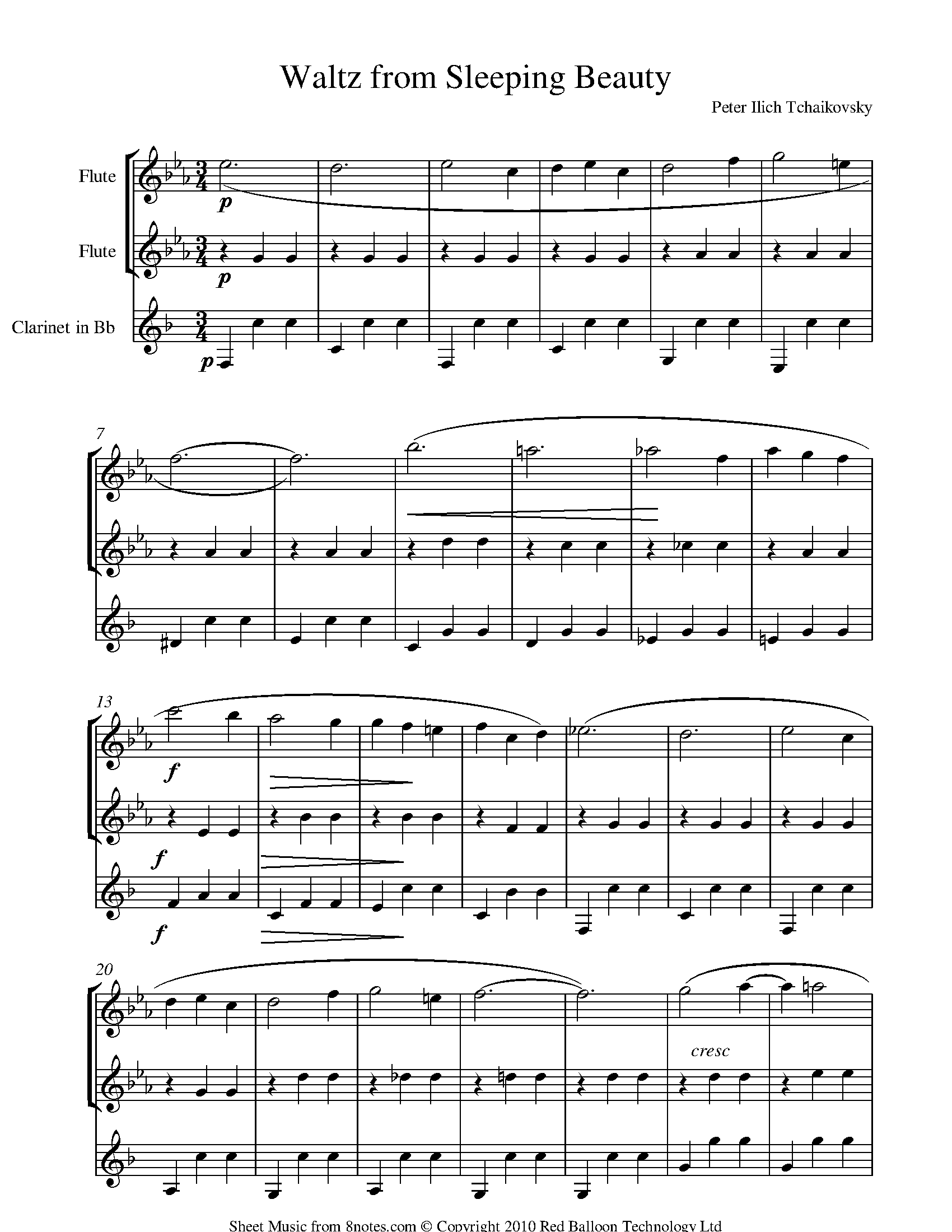 Tchaikovsky Waltz from Sleeping Beauty Sheet music for 2Flutes