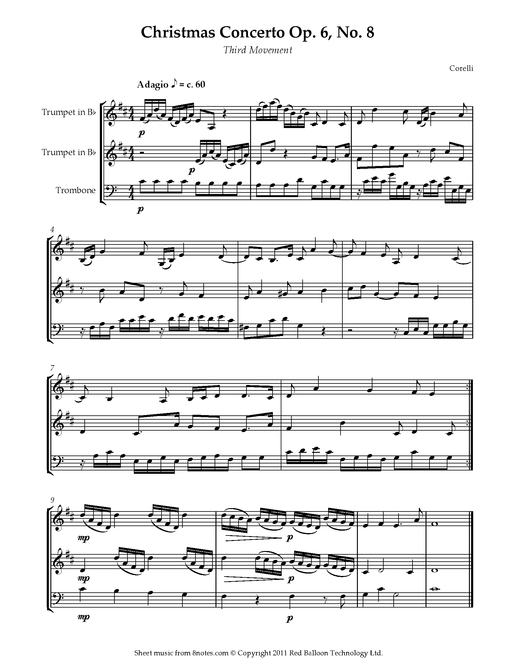 Corelli Christmas Concerto Op. 6, No. 8 3rd Movement Sheet music for