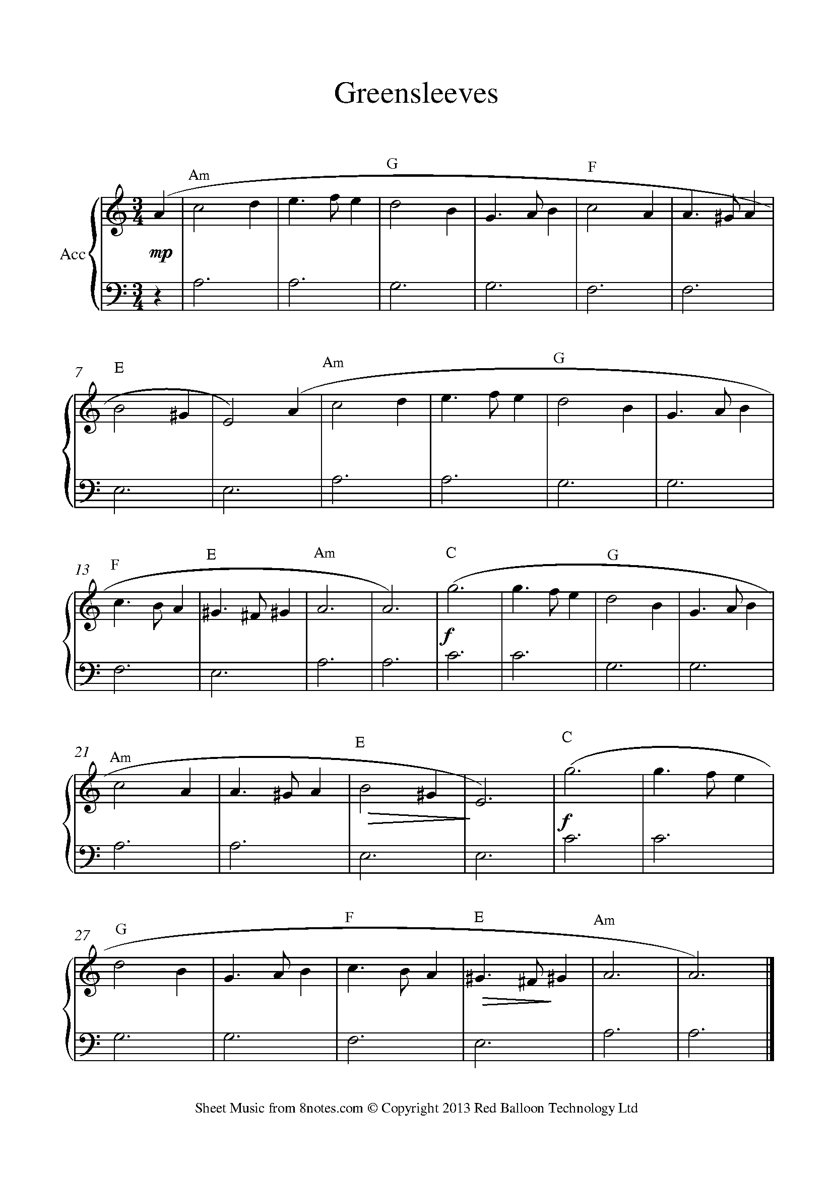 Greensleeves Sheet music for Accordion - 8notes.com